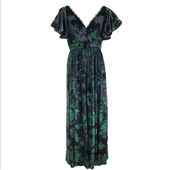 Marchesa Notte V-neck Velvet Burnout Lace Metallic Floral Maxi Dress Gown sz 6 - Picture 14 of 15